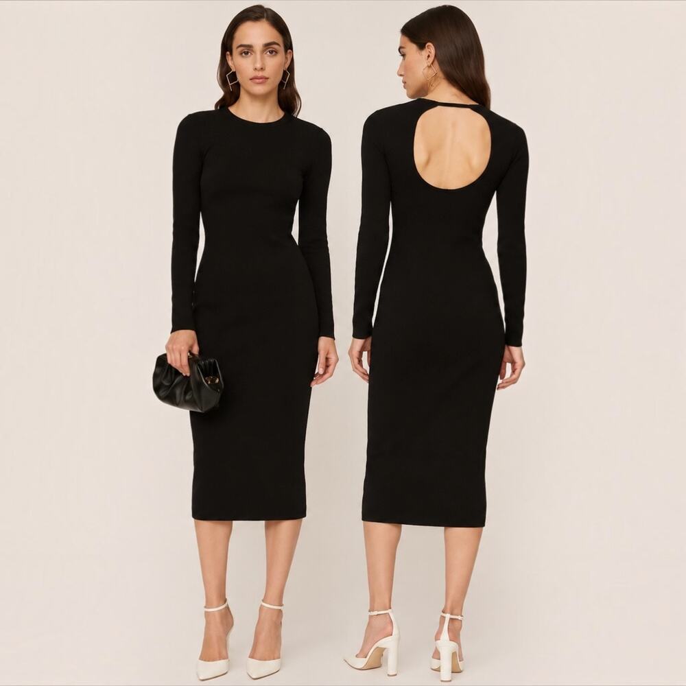 A.L.C. Conley Black Open Back Long Sleeve Midi Dress XS